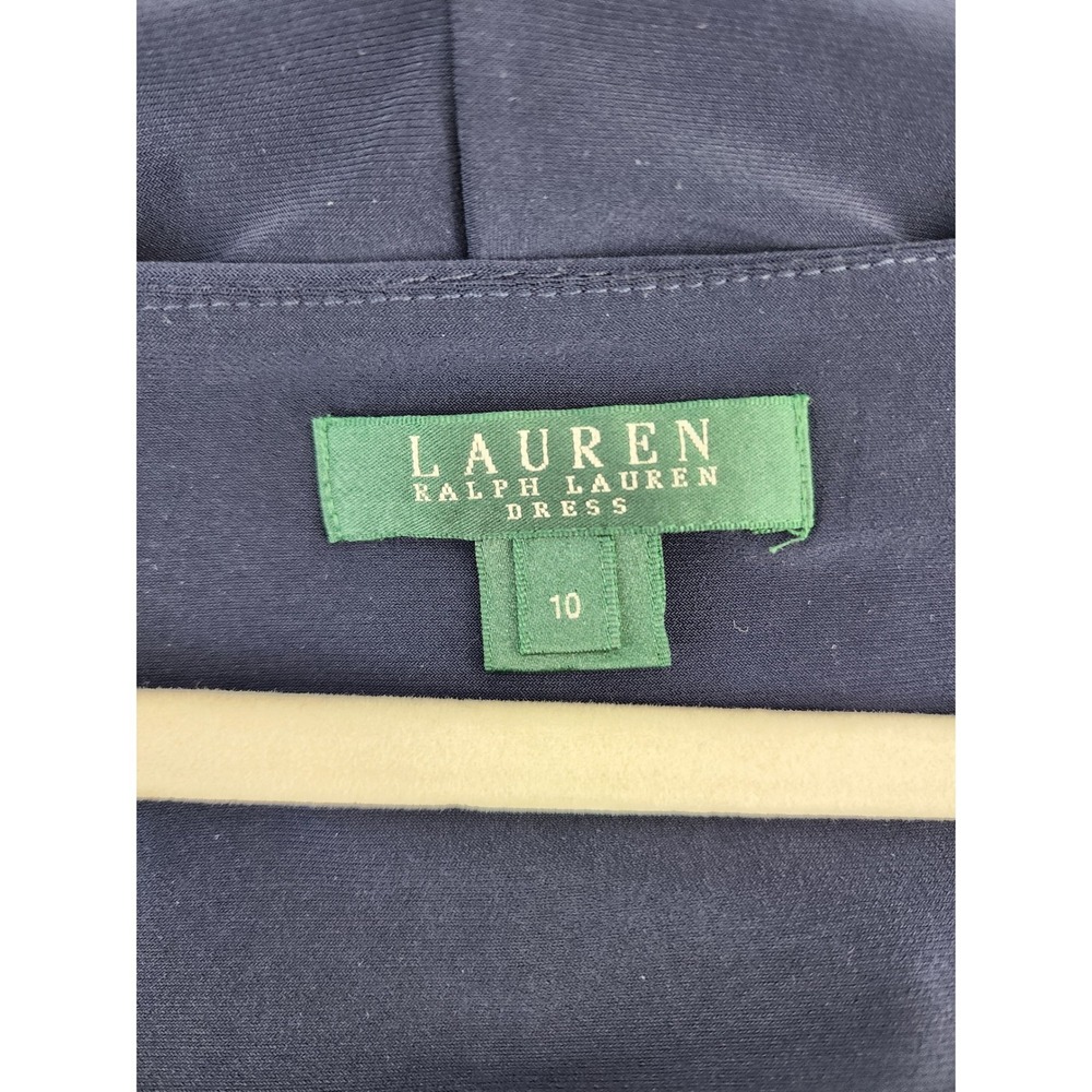 Lauren Ralph Lauren Navy Blue Green White Striped Square Neck Sheath Dress 10 - Picture 2 of 9